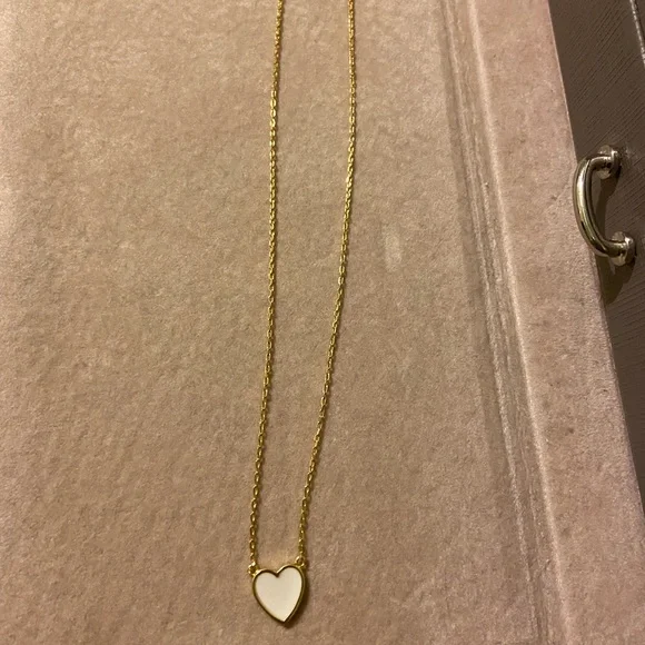 White Enamel Heart Gold Necklace - Picture 4 of 5